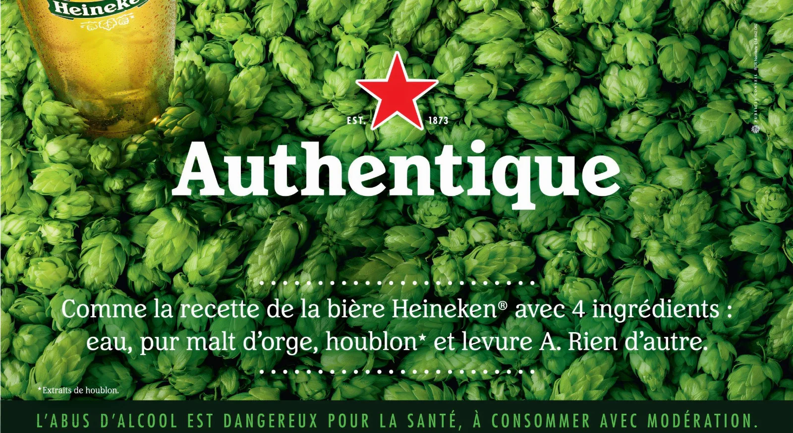Authentique, Comme la recette de la bière Heineken avec 4 ingrédients : eau, pur malt d'orge, houblon et levure A. rien d'autres. L'abus d'alcool est dangereux pour la santé, à consommer avec modération.