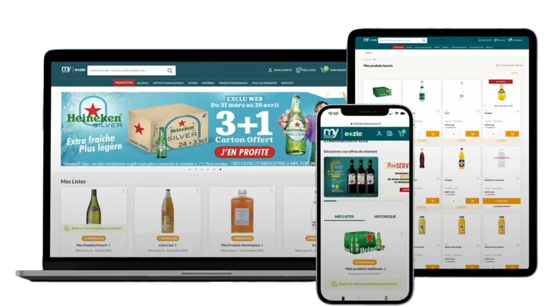 Aperçu de la plateforme e-commerce sur tablette, smartphone et ordinateur